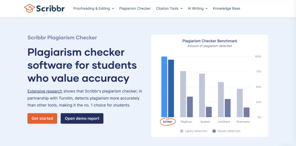 A screenshot of the homepage of Scribb's plagiarism checker