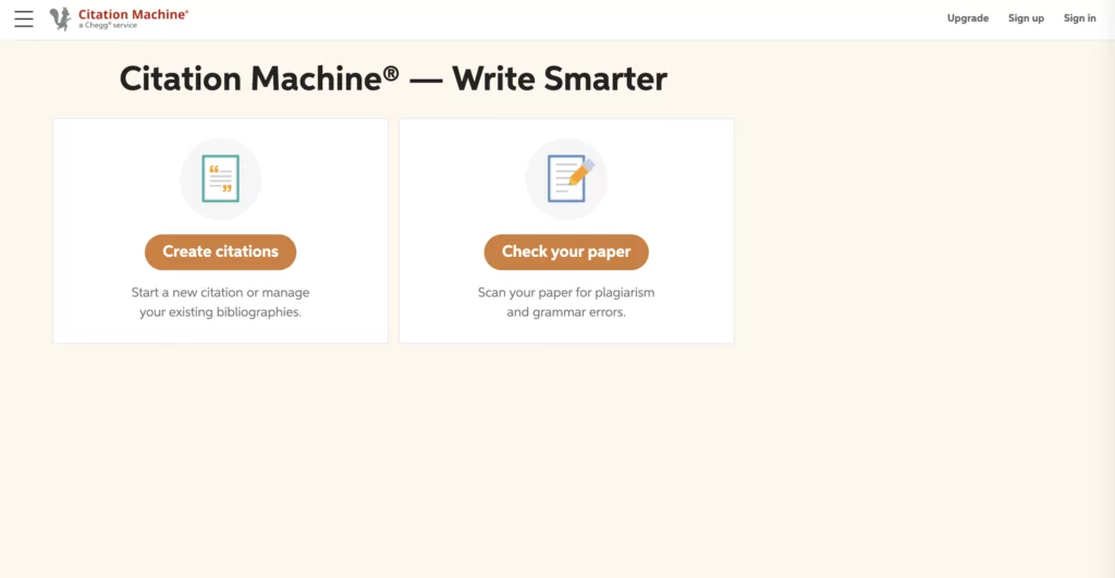 A screenshot of the CitationMachine homepage from the list of citation generators