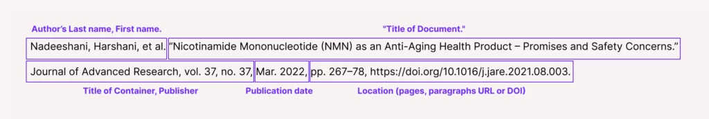 A screenshot of a citation in MLA Style
