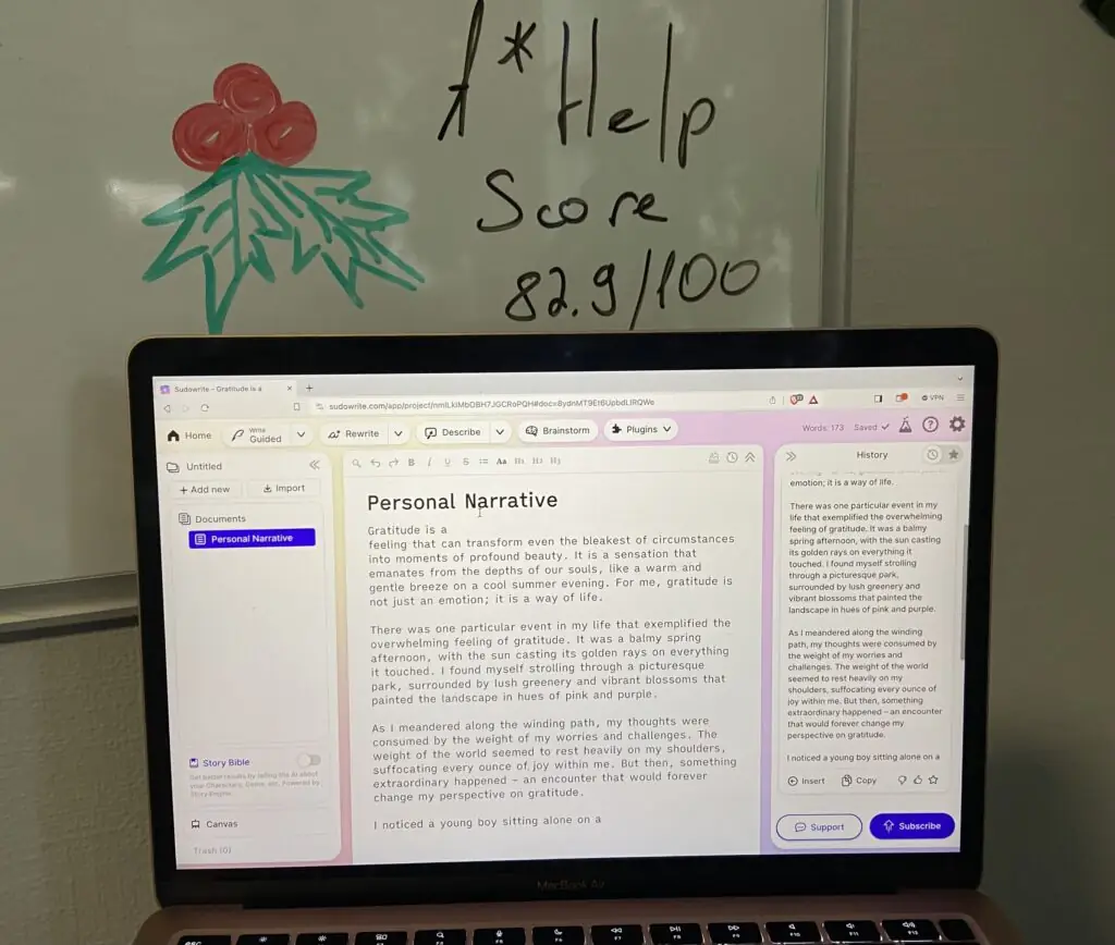 Creating an essay with Sudowrite