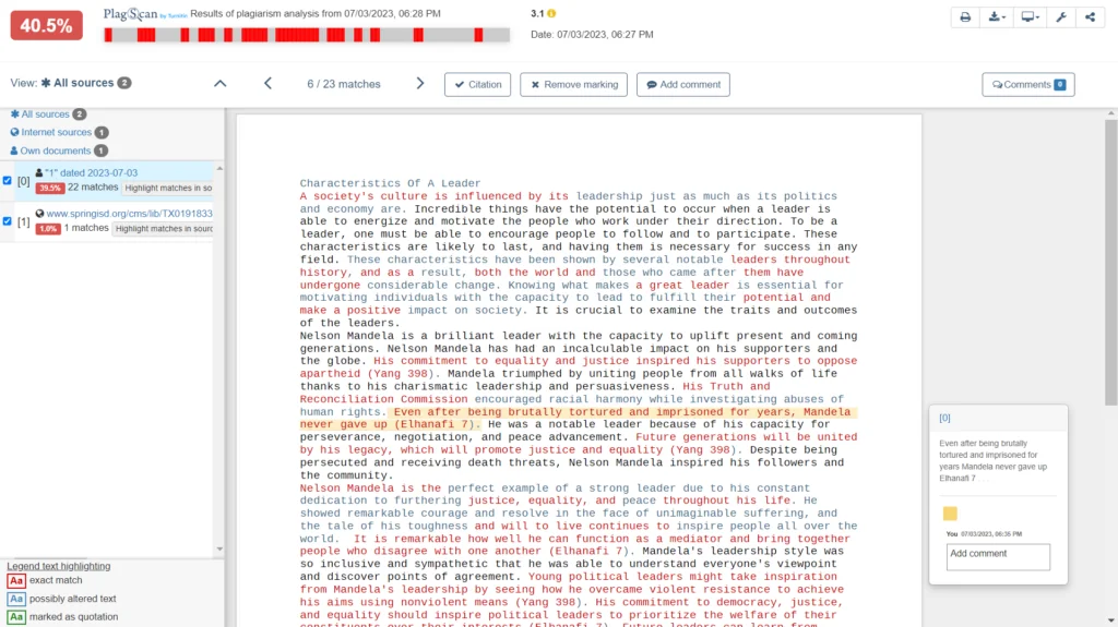 A screenshot of scanning 3d text for plagiarism with PlagScan