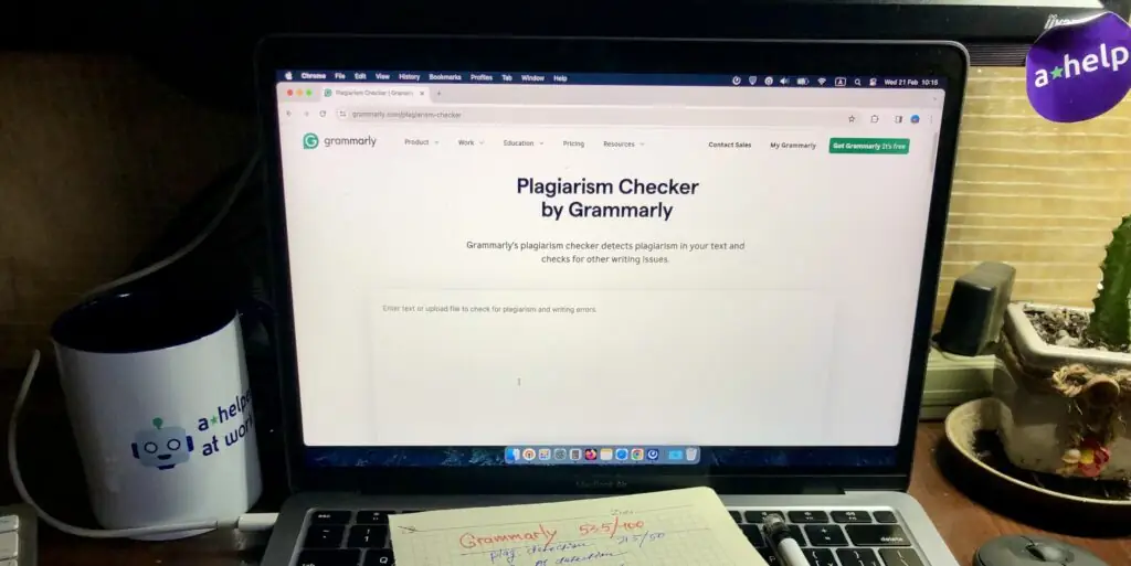 Grammarly plagiarism checker on the screen of a laptop