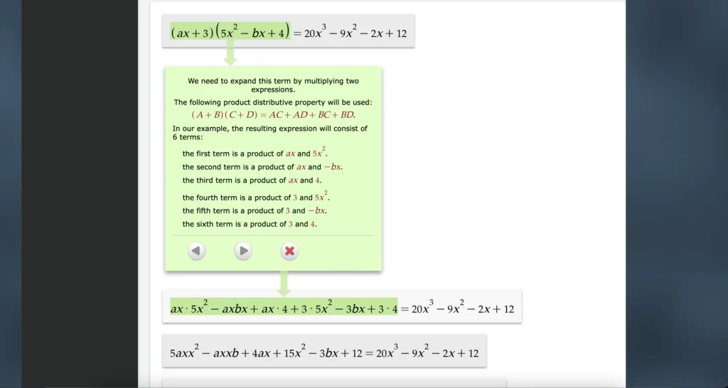 Screenshot of the task solution explanation at Quick Math