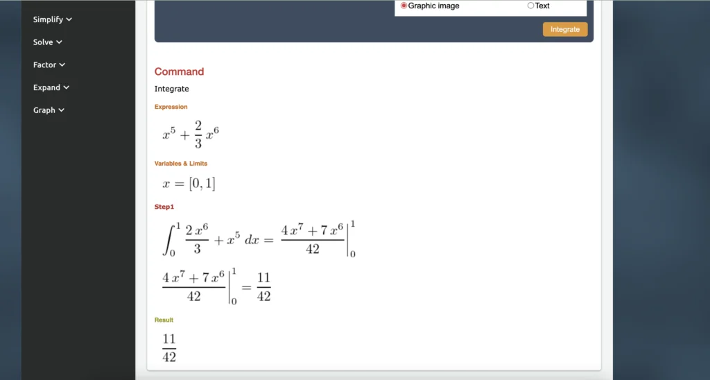 Screenshot of "Integeral" at Quick Math