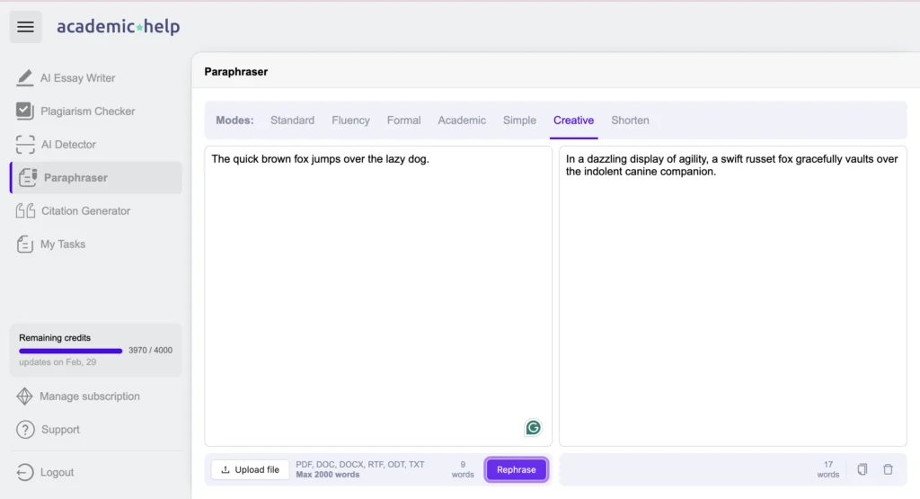 A screenshot of an example of text effectively paraphrased with the help of AI