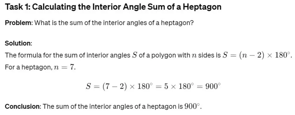 What is the sum of the measures of the interior angles of a regular heptagon?