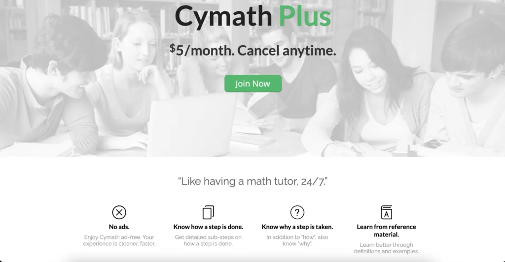 Screenshot of pricing plans at Cymath