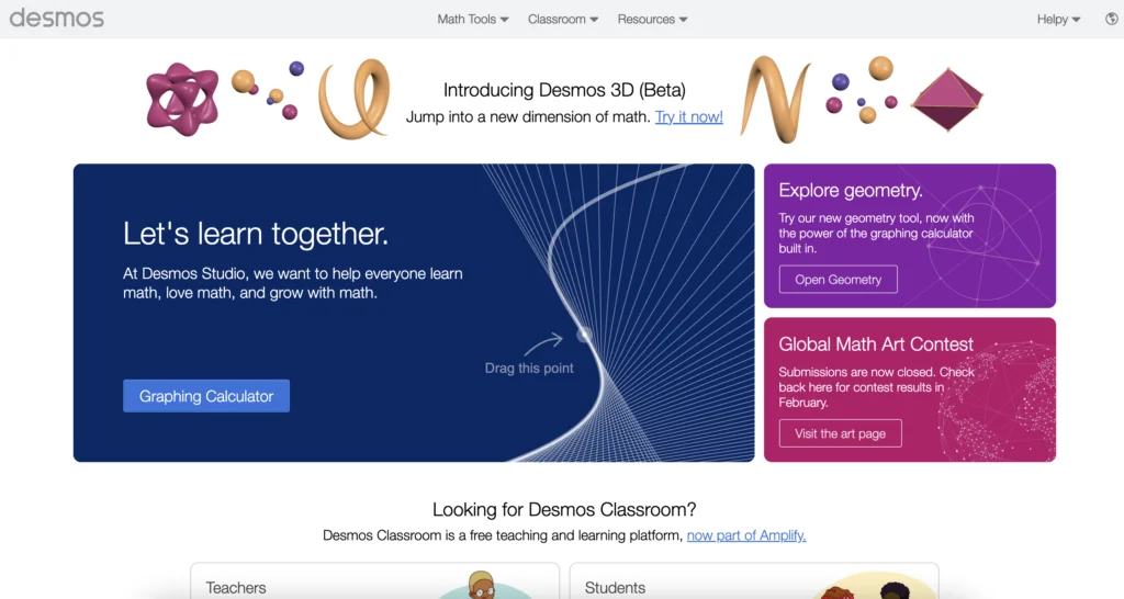 Screenshot of the homepage at Desmos.com