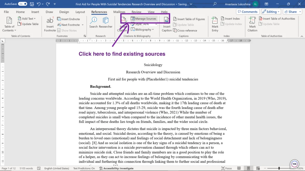 A screenshot of Source Manager in Word