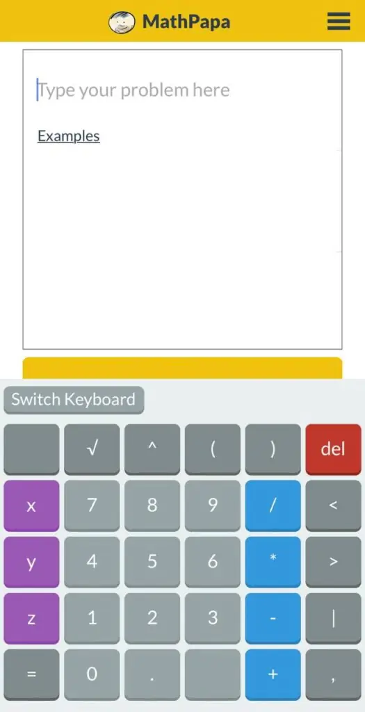 Screenshot of the app interface at MathPapa