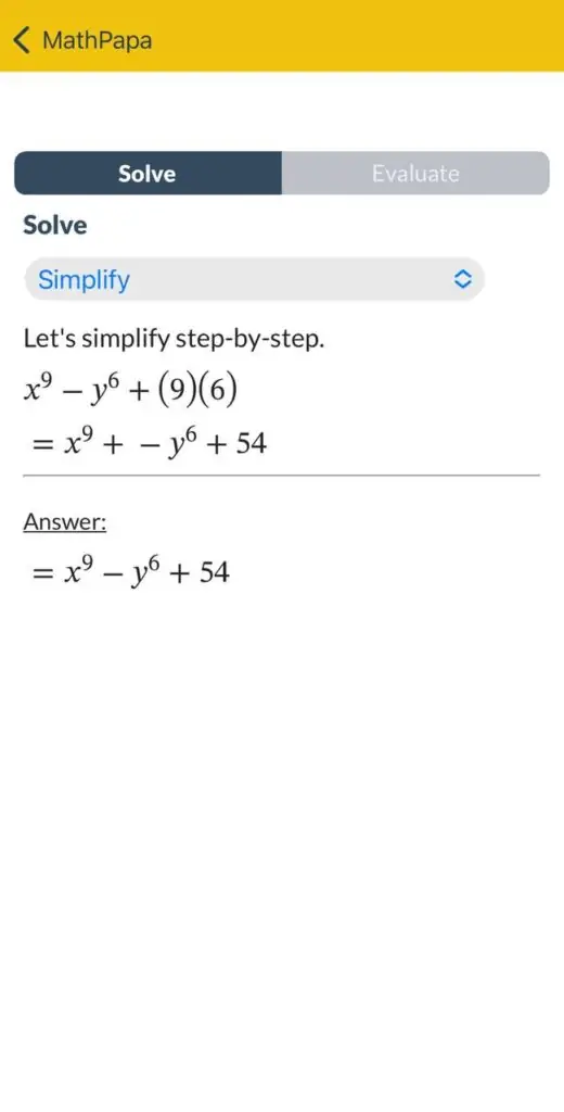 Screenshot of the task solution explanation on the mobile app at Math Papa