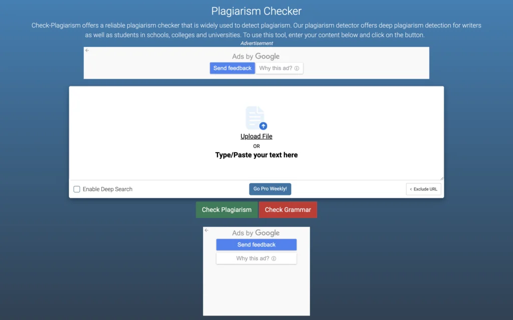 A screenshot of a dashboard at Check Plagiarism