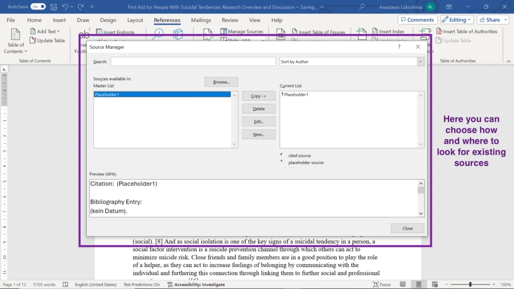 A screenshot of source manager field to find existing sources