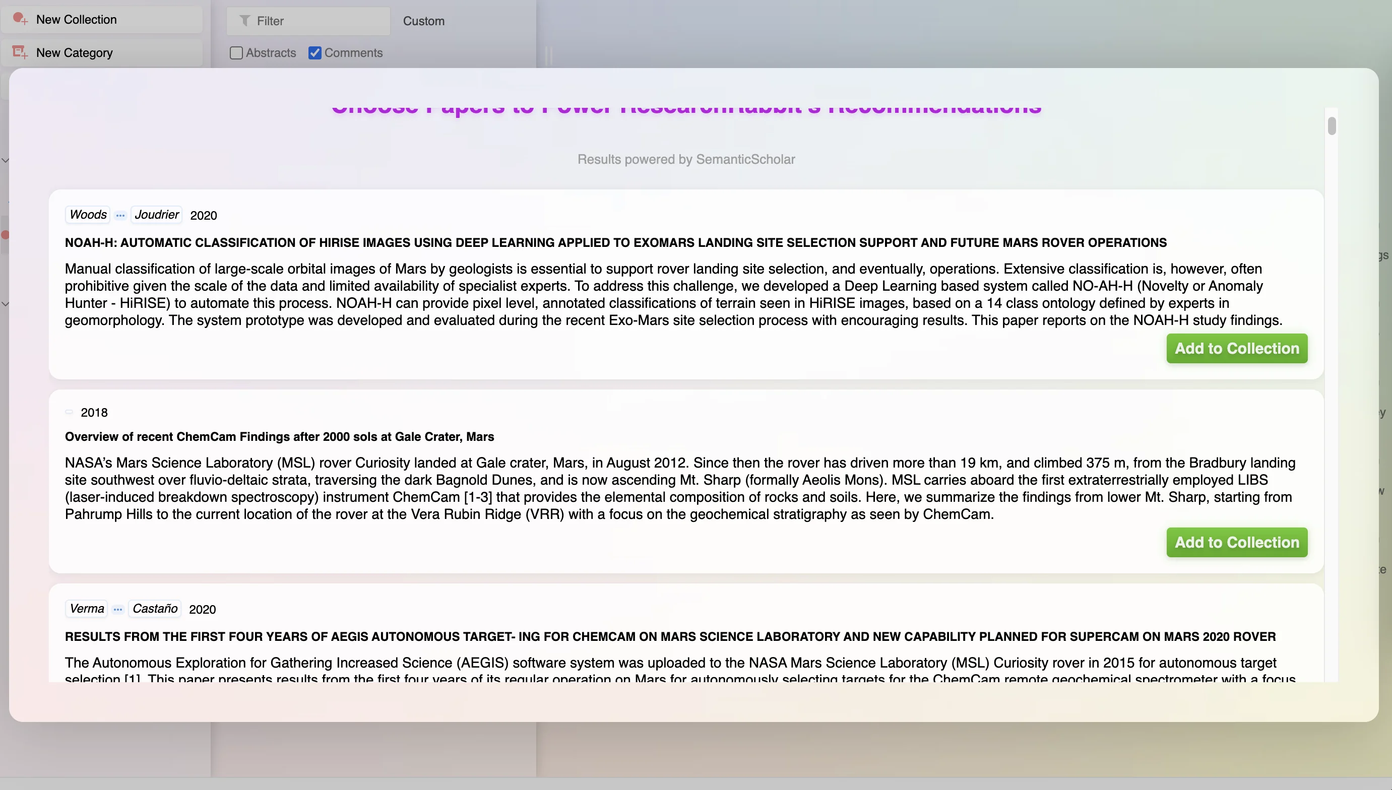 Screenshot of search results at Research Rabbit (click to see a large image)