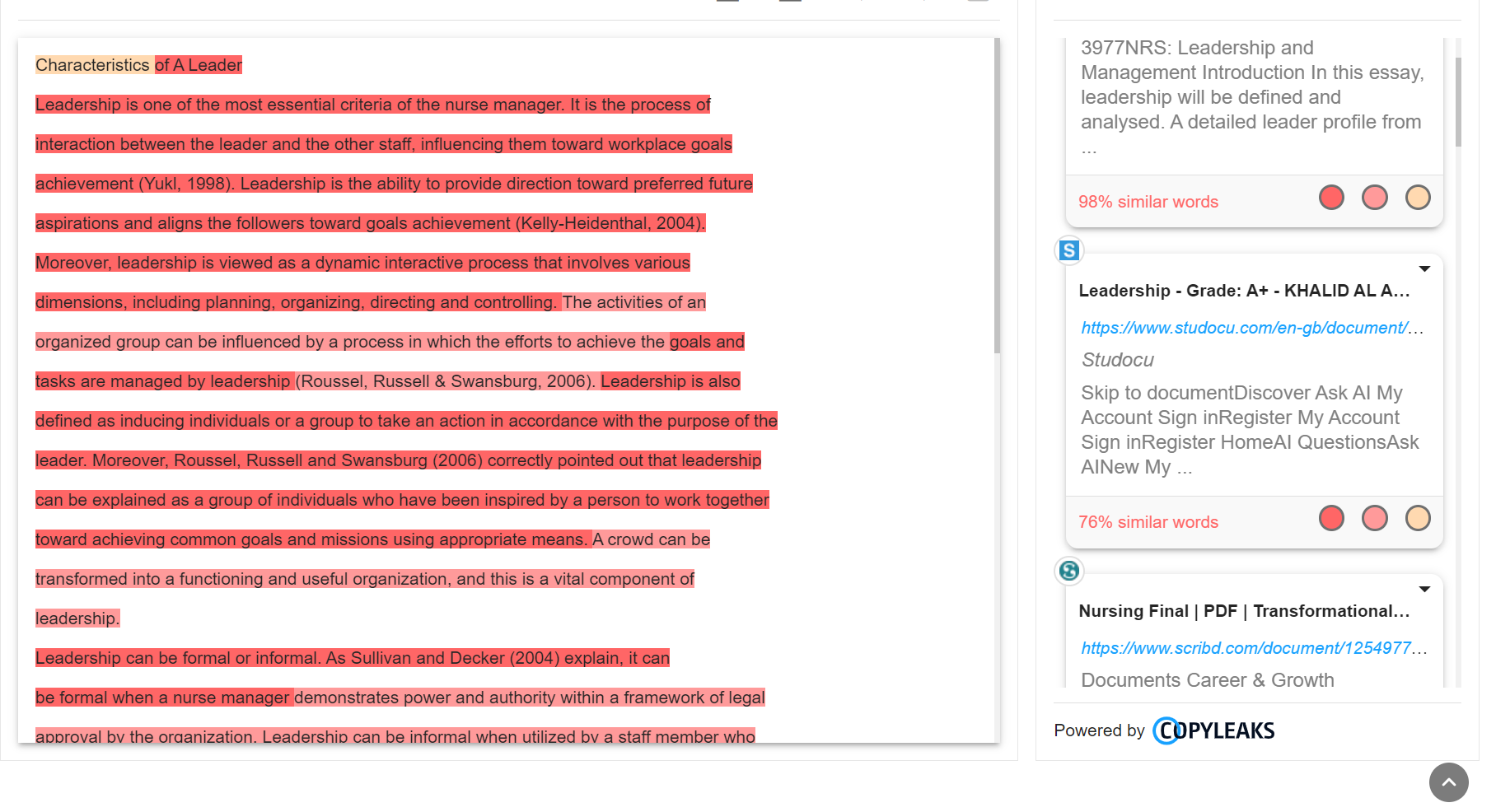 A screenshot of QuillBot's plagiarism checking results