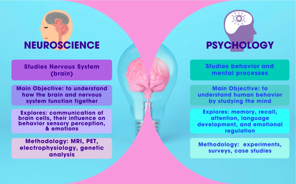 An image Comparing Neuroscience vs Psychology